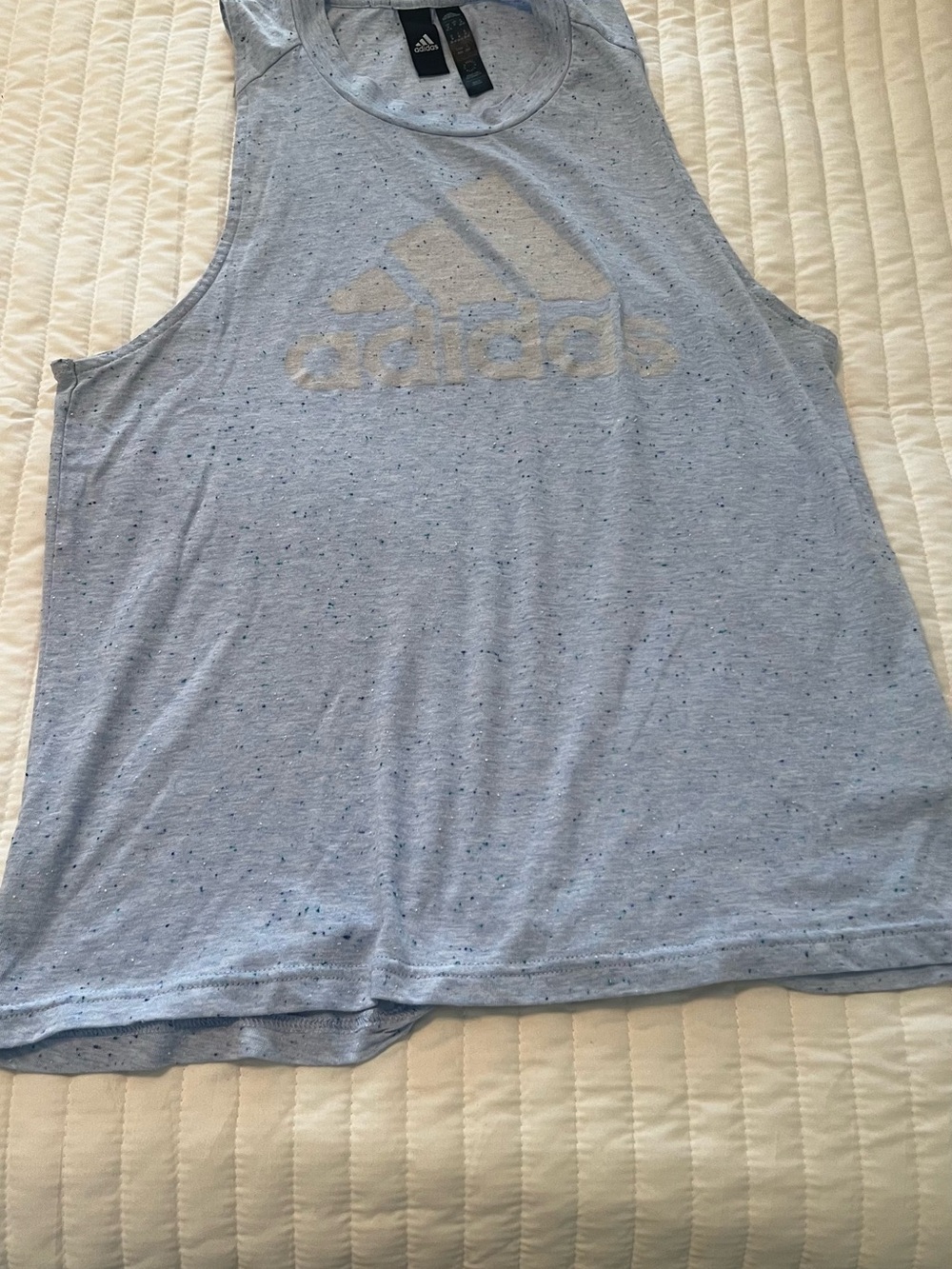 adidas Light Blue Speckled Logo Muscle Tank
